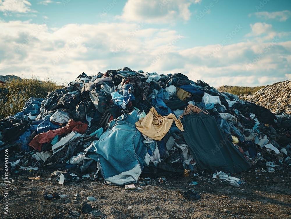 Poster pile of clothes is on the ground. the pile is very large and is made up of many different types of c