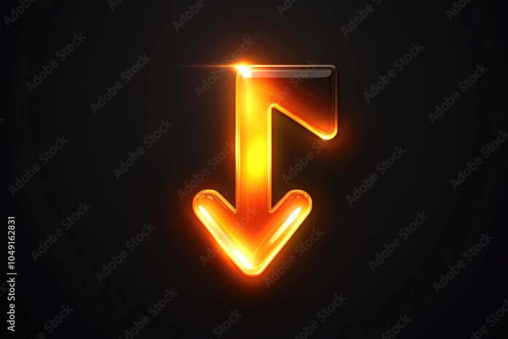Poster glowing arrow pointing down on a dark background. the arrow is lit up and he is glowing in the dark