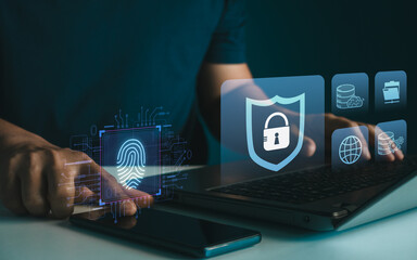 Cyber security and privacy concepts, such as the Lock icon and internet network security...