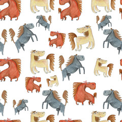 Seemless Pattern -  Little adorable trio of horses on a transparent background to pick your own background color