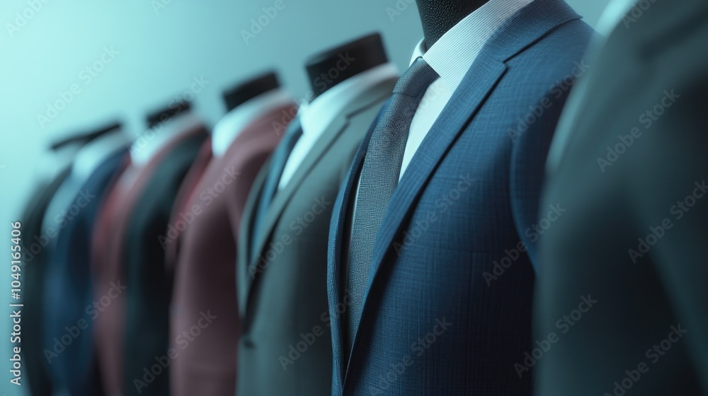 Aufkleber row of men's suits and ties are displayed in a store window. the suits are all different colors and 
