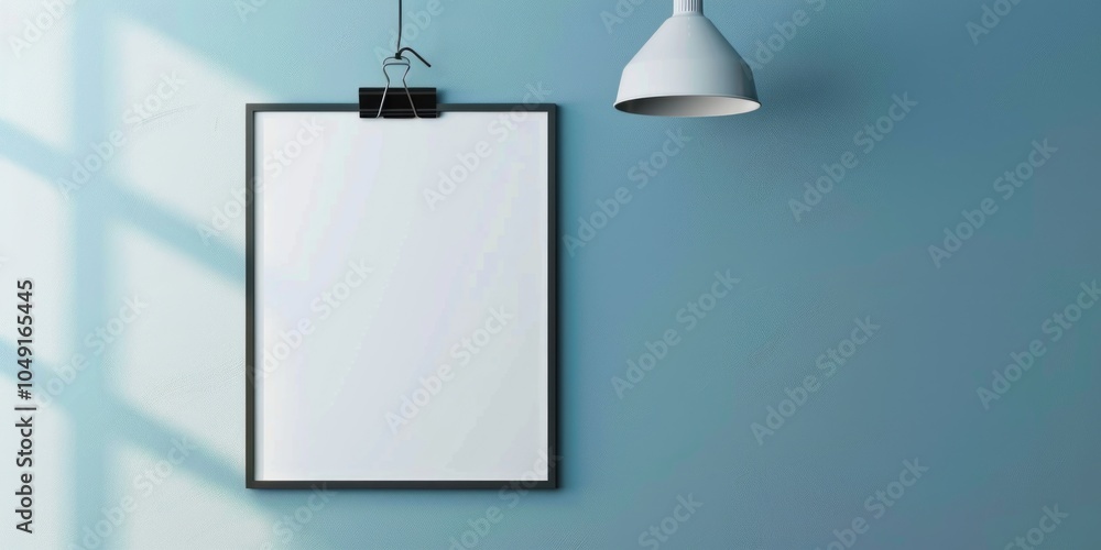 Poster white frame with a clip hanging from it. the frame is empty