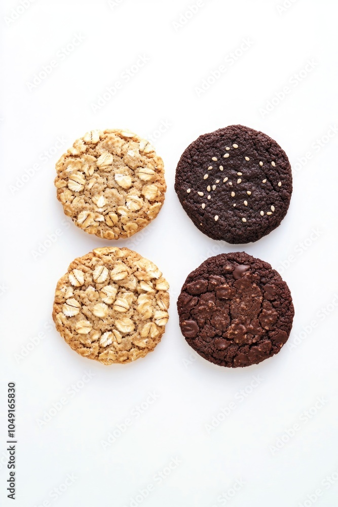 Poster four different types of cookies are displayed on a white background. the cookies are of different fl