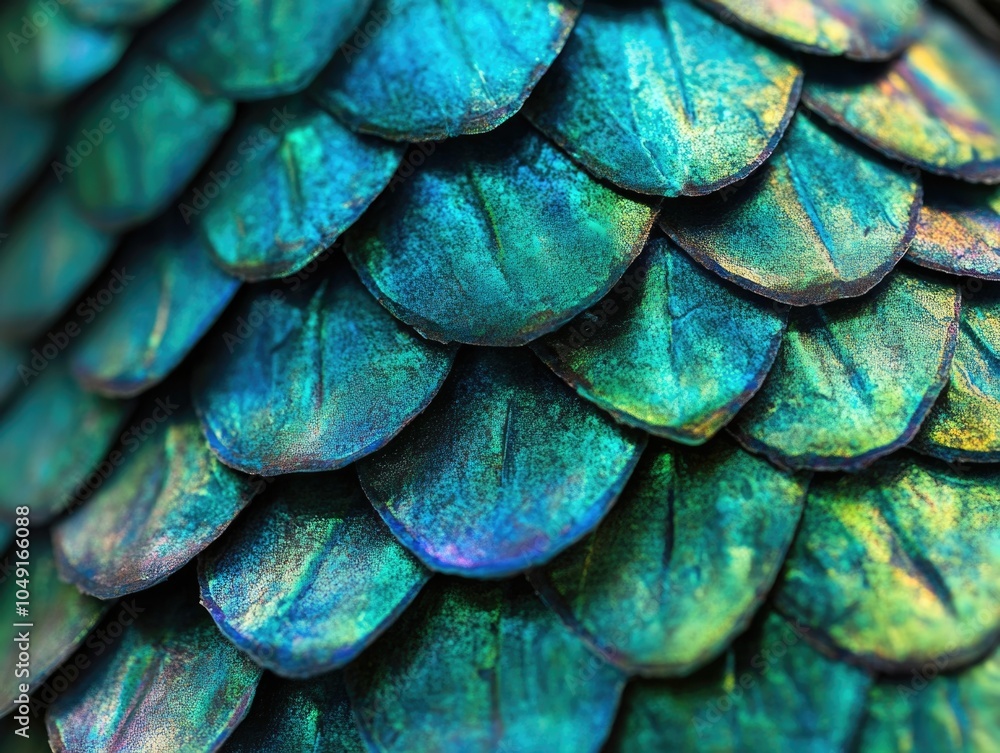 Poster close up of a leaf with a blue and green color pattern. the leaf has a unique and intricate design, 