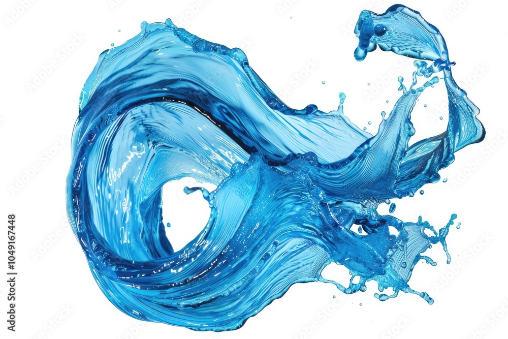 Poster splash of water with a wave pattern is shown in blue. the water is deep and the wave pattern is whit