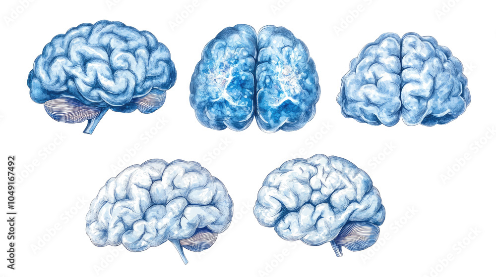 Aufkleber sketches of human brains on a transparent background for study generative ai