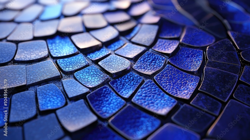 Poster blue mosaic tile pattern with a blue background. the tiles are blue and white. the tiles are arrange
