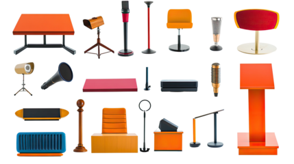 Collection of Colorful Speech Stands and Related Objects on Display Generative AI