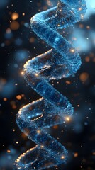 Obraz premium Glowing DNA Strand on Dark Background with Bokeh Effect