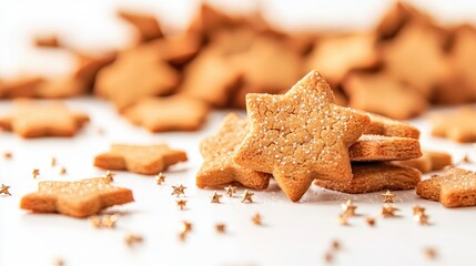 Star-shaped cookies scattered on a white background.
