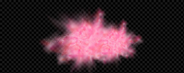 Pink powder dust with glittering shimmering swirls, shiny glitter design. Magical motion, sparkling lines on a black background.