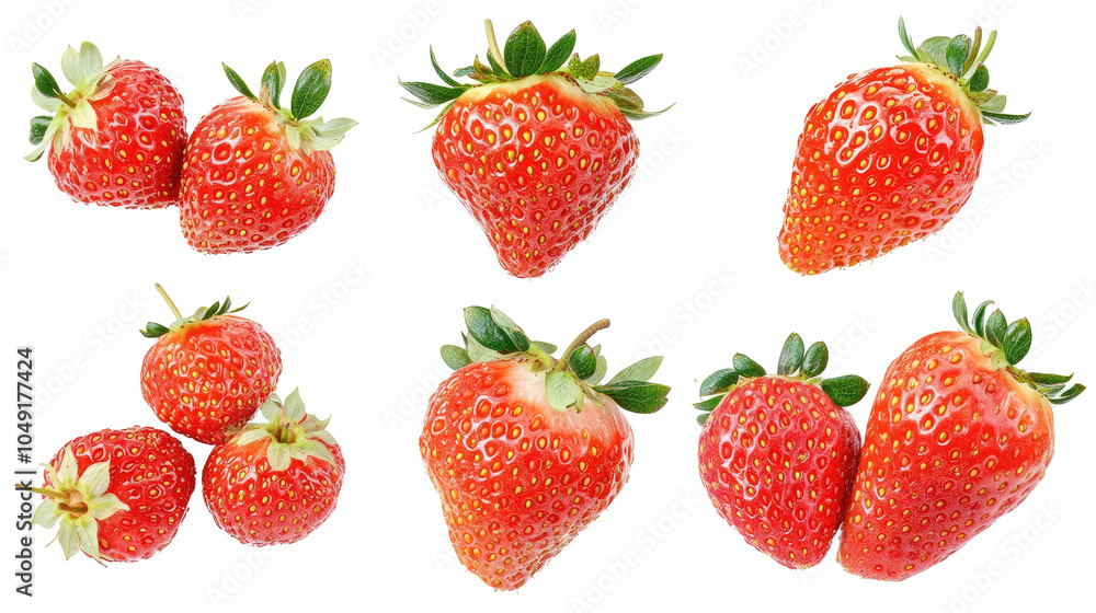 Poster fresh strawberries collection on transparent background generative ai