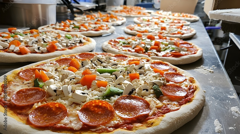 Aufkleber automated pizza assembly line precision topping placement for efficient food production