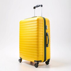 yellow suitcase on white isolated background