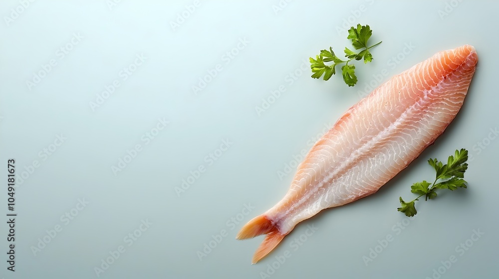 Poster boneless trout fillet placed neatly on a clean white backdrop highlighting the natural texture and c