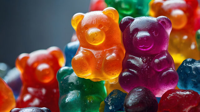 Vista de cerca de coloridos ositos de gelatina
