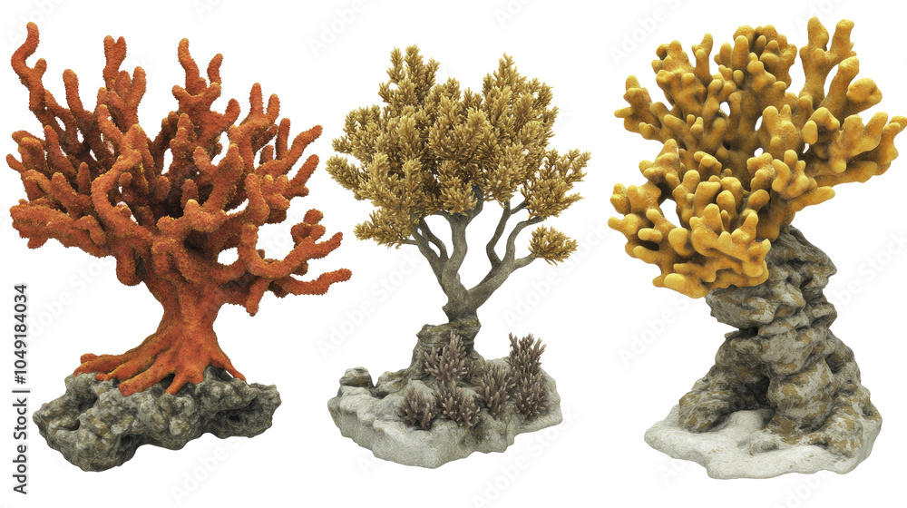 Poster artistic representation of ocean corals on a transparent background generative ai