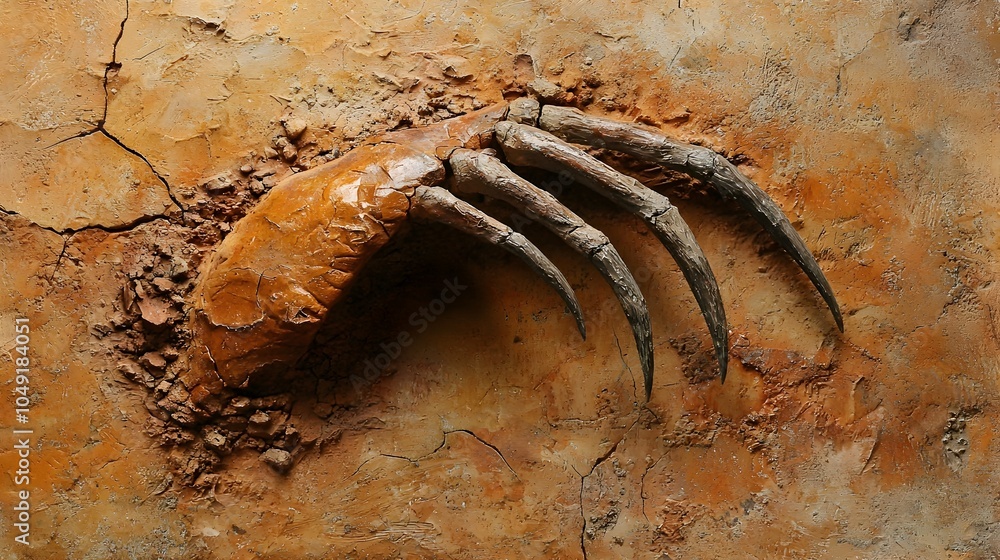 Aufkleber Captivating close up view of a well preserved Therizinosaurus claw fossil showcasing its sharp curved design that was a distinctive feature of this prehistoric dinosaur species