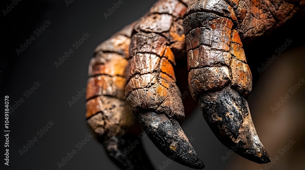 Aufkleber Captivating close up view of a well preserved Velociraptor claw fossil meticulously displayed for scientific examination and educational purposes