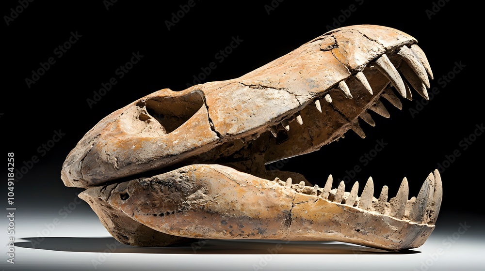 Aufkleber Captivating fossil of the powerful and prehistoric Dunkleosteus marine creature with its distinctive and formidable jaws showcased in a unique angular viewpoint