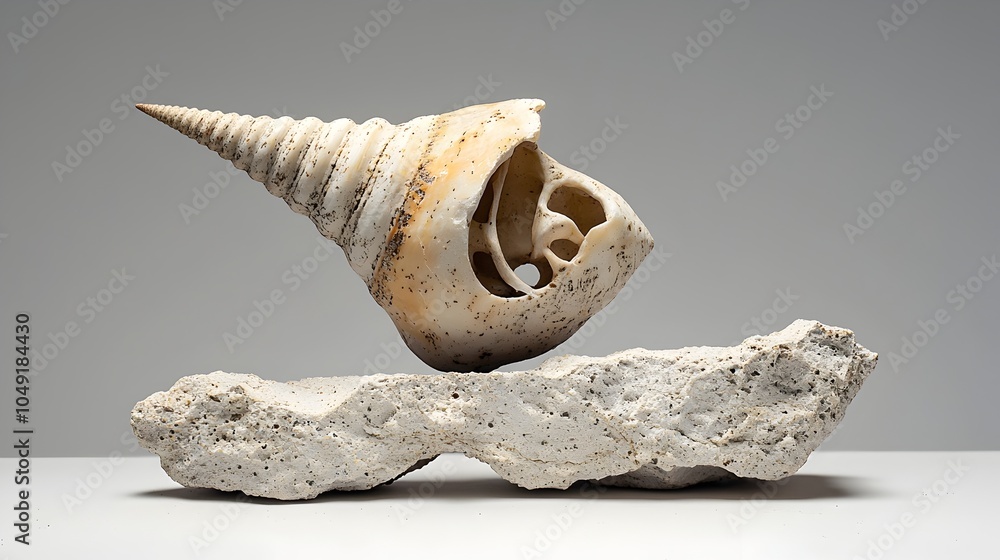 Leinwandbilder Captivating image of a baculite fossil with a distinctive straight shell resting on a neutral minimalist surface  This ancient