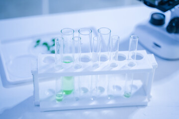 Tubes in laboratory, close up shot.