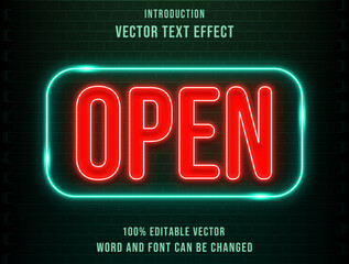 Open sign transparent glowing editable text effect