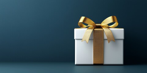 A festive Hanukkah gift box with a gold ribbon sits on a dark blue background