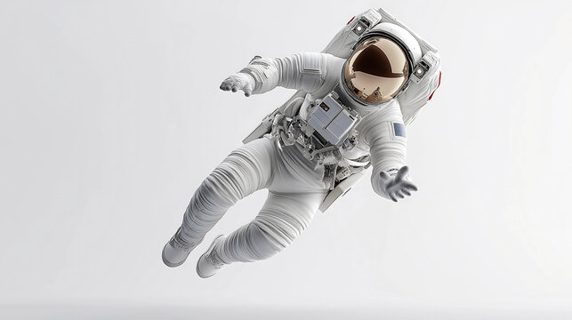 A cartoon astronaut joyfully floating in zero gravity against a white backdrop, exploring the vastness of space during an adventurous cosmic journey
