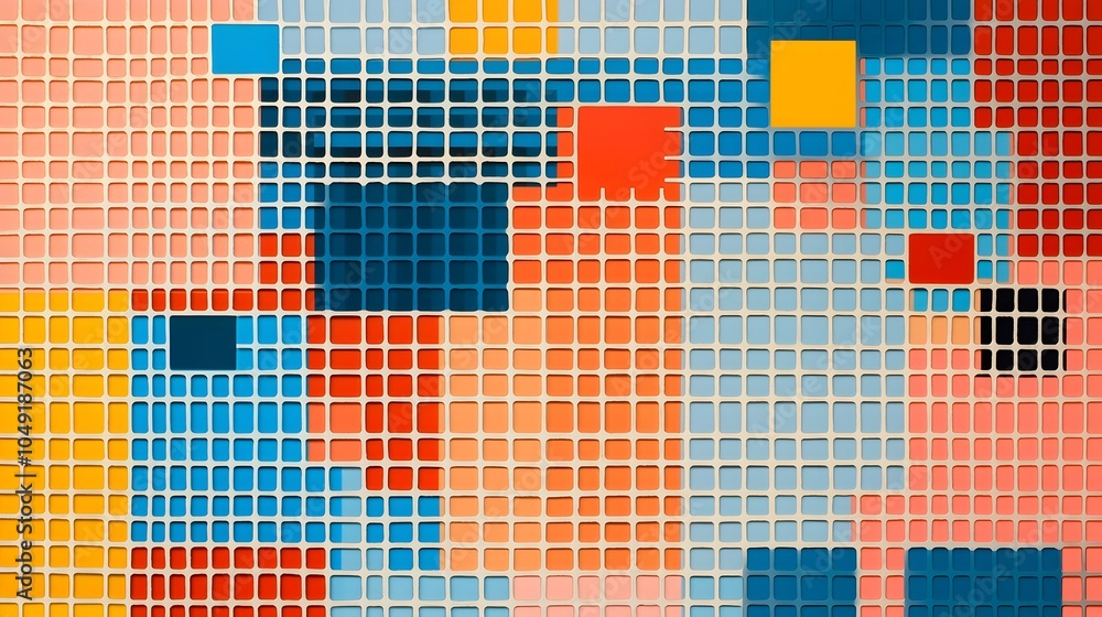 Poster Close Up of Vibrant Multicolored Pixel Blocks Forming an Abstract Geometric Mosaic Pattern on a Digital LED TV or Monitor Display  Futuristic Conceptual Background