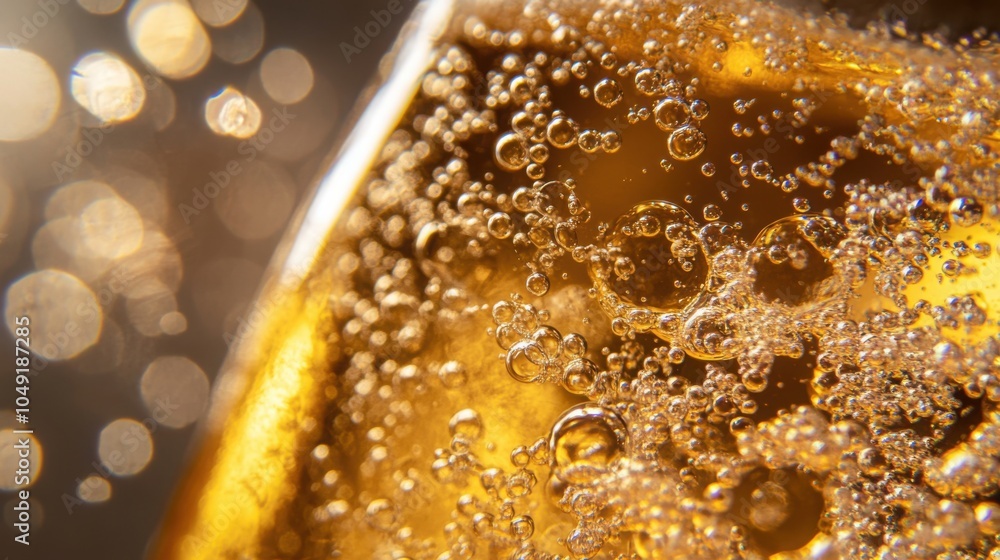 Aufkleber tiny bubbles rising in a glass of sparkling water, with each bubble capturing the light and creating