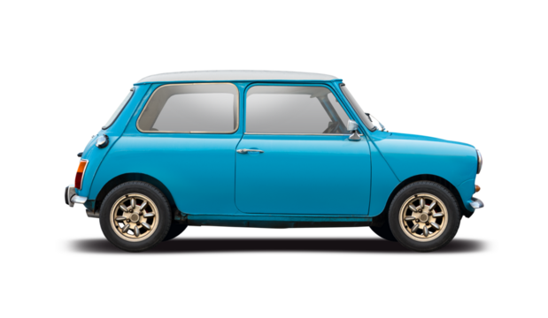 Classic British Μini car isolated on white background	