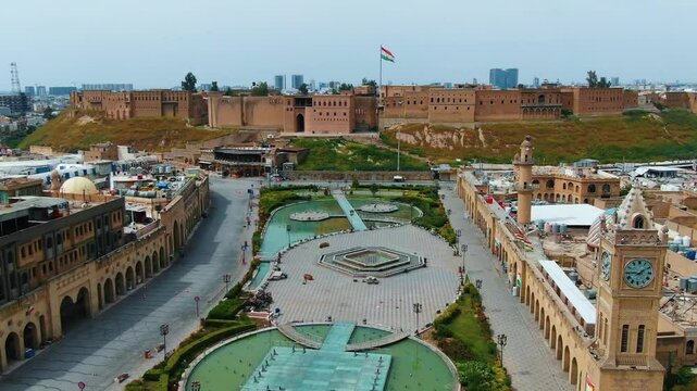 Drone footage of Erbil Citadel, the capital of the Kurdistan Region of Iraq
