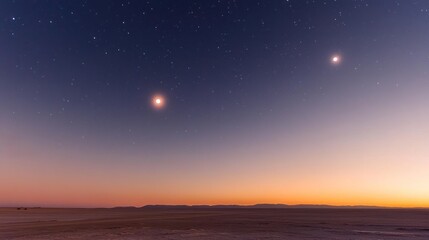 Naklejka premium A long exposure photograph of a starry sky with the moon and Venus.