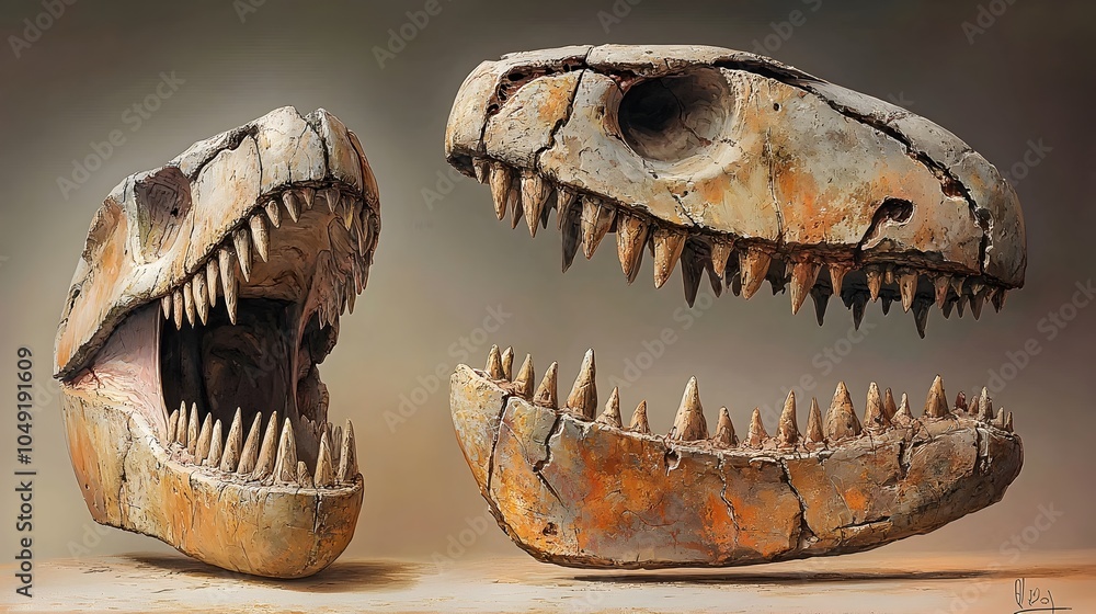 Poster Close up view of a worn fossilized jaw bone from a Hadrosaur dinosaur with the teeth clearly visible after being excavated from an archeological dig site