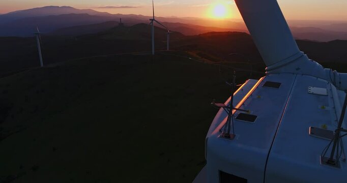 Wind Park In Central Bulgaria Rural Scene Modern Electricity Generation Aerial Parallax
