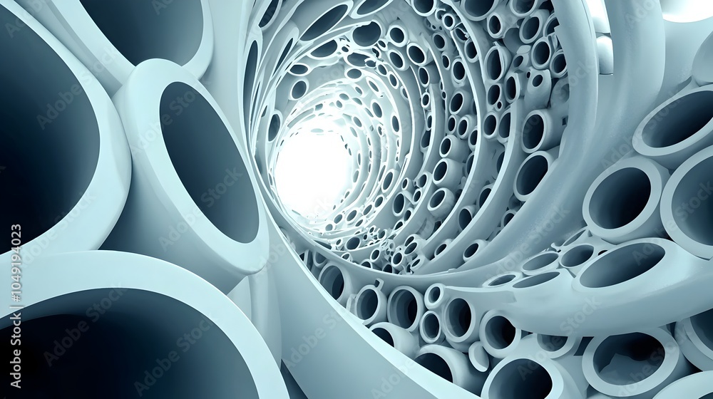 Leinwandbilder Close up view showcasing the mesmerizing spiral patterns and smooth internal surfaces of PVC pipes creating a visually captivating and futuristic design that inspires thoughts of fluid dynamics