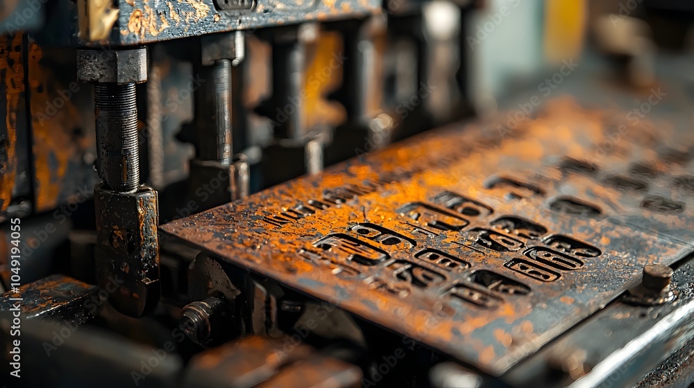 Poster Close up view showcasing the intricately patterned metal sheets produced by a high precision stamping machine