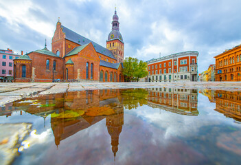Old street in old Riga. The city is capital of Latvia that is well known to be a very popular...