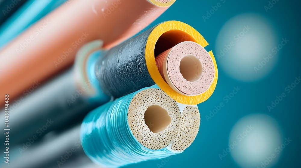 Aufkleber Closeup cross section view of a PVC pipe showcasing the layered structure and internal details of this common industrial and plumbing material  The image highlights the transparent