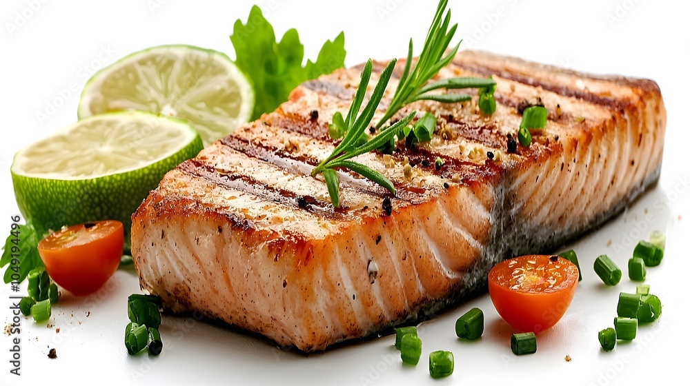 Poster closeup cross section view showcasing the detailed texture and presentation of a swordfish steak per