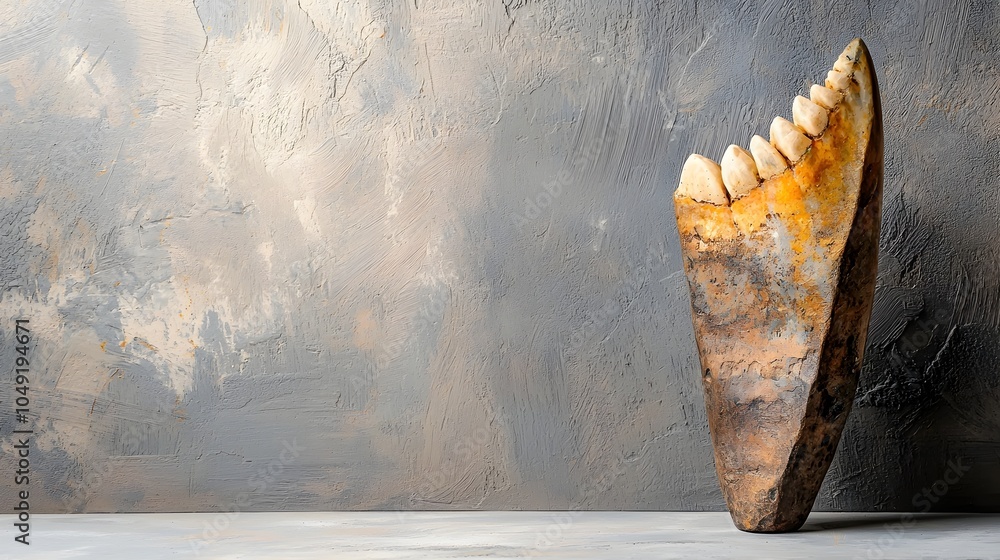 Aufkleber Closeup image of a well preserved Megalodon shark tooth fossil displayed neatly on a plain minimalist surface