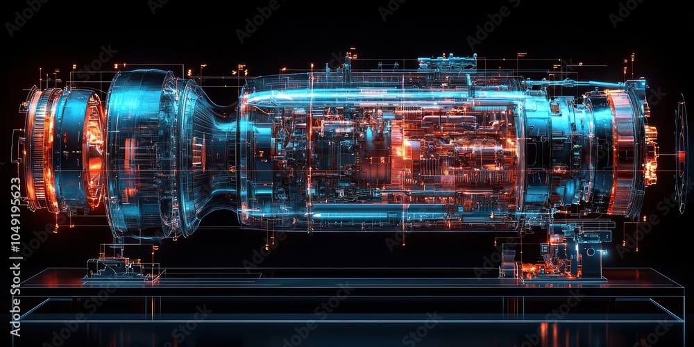 Poster transparent x-ray view of a jet engine on a platform