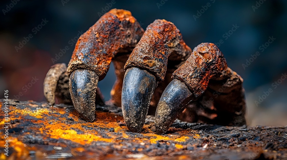Aufkleber closeup of a well preserved velociraptor claw fossil its textured surface and intricate details on d