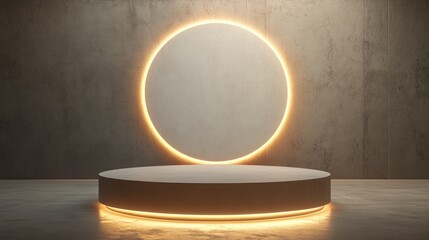 Glowing Circular Platform Against a Concrete Wall