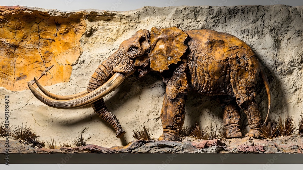Poster Closeup view of a well preserved mammoth tusk fossil highlighting the intricate details and textures of this ancient paleontological specimen from the prehistoric era