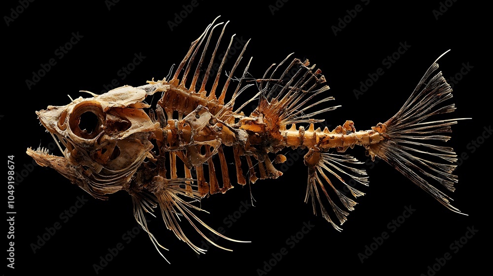 Aufkleber Closeup view of an intricately preserved fossilized fish with detailed prehistoric bone structure showcasing the natural wonders of the ancient marine environment