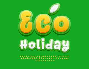 Naklejka premium Vector green Sign Eco Holiday. Funny Bright Font. Creative Alphabet Letters and Numbers set.