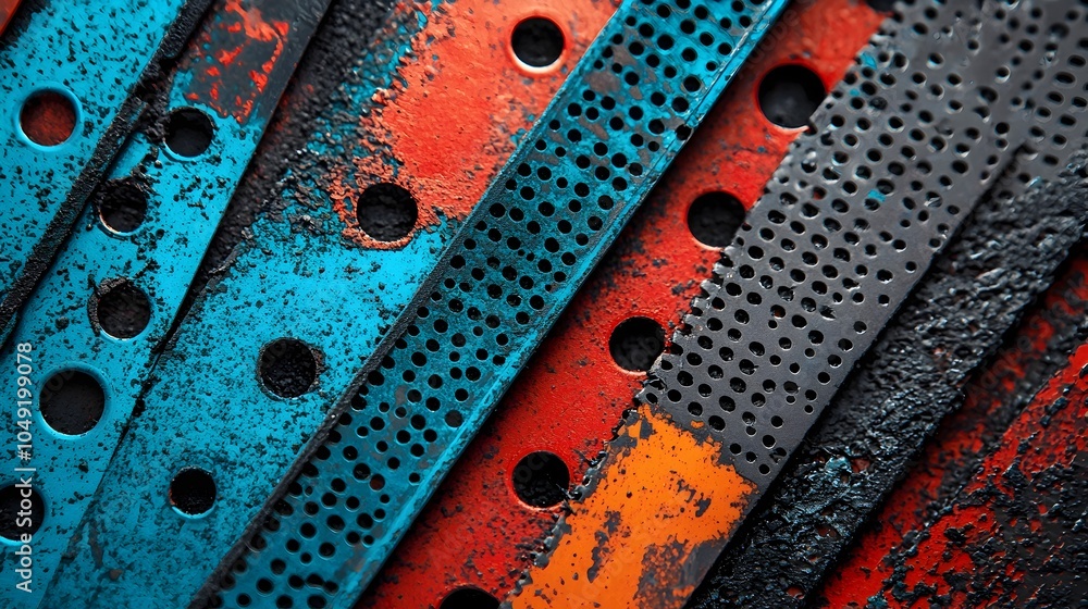 Poster closeup view of intricate perforated aluminum sheets or panels used in ventilation and hvac systems 
