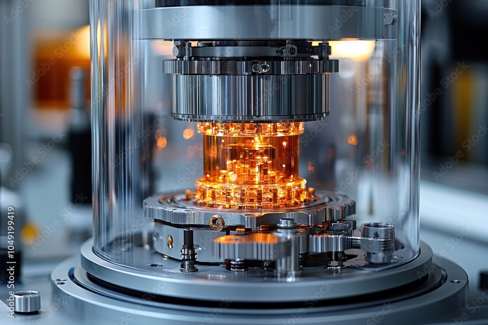 Poster Closeup of a Complex Gearing System Inside a Transparent Enclosure